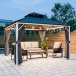 12 x 12 FT Hardtop Aluminum Gazebo with Double-Layer Steel Roof, Outdoor Patio Gazebo with Mosquito Netting, Privacy Curtains & Ceiling Hooks