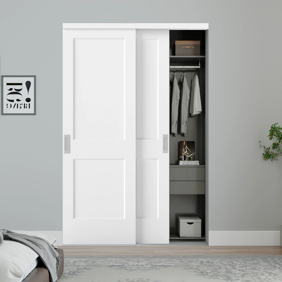 2-Panel  Primed Molded Sliding Closet Doors With Installation Hardware Kit