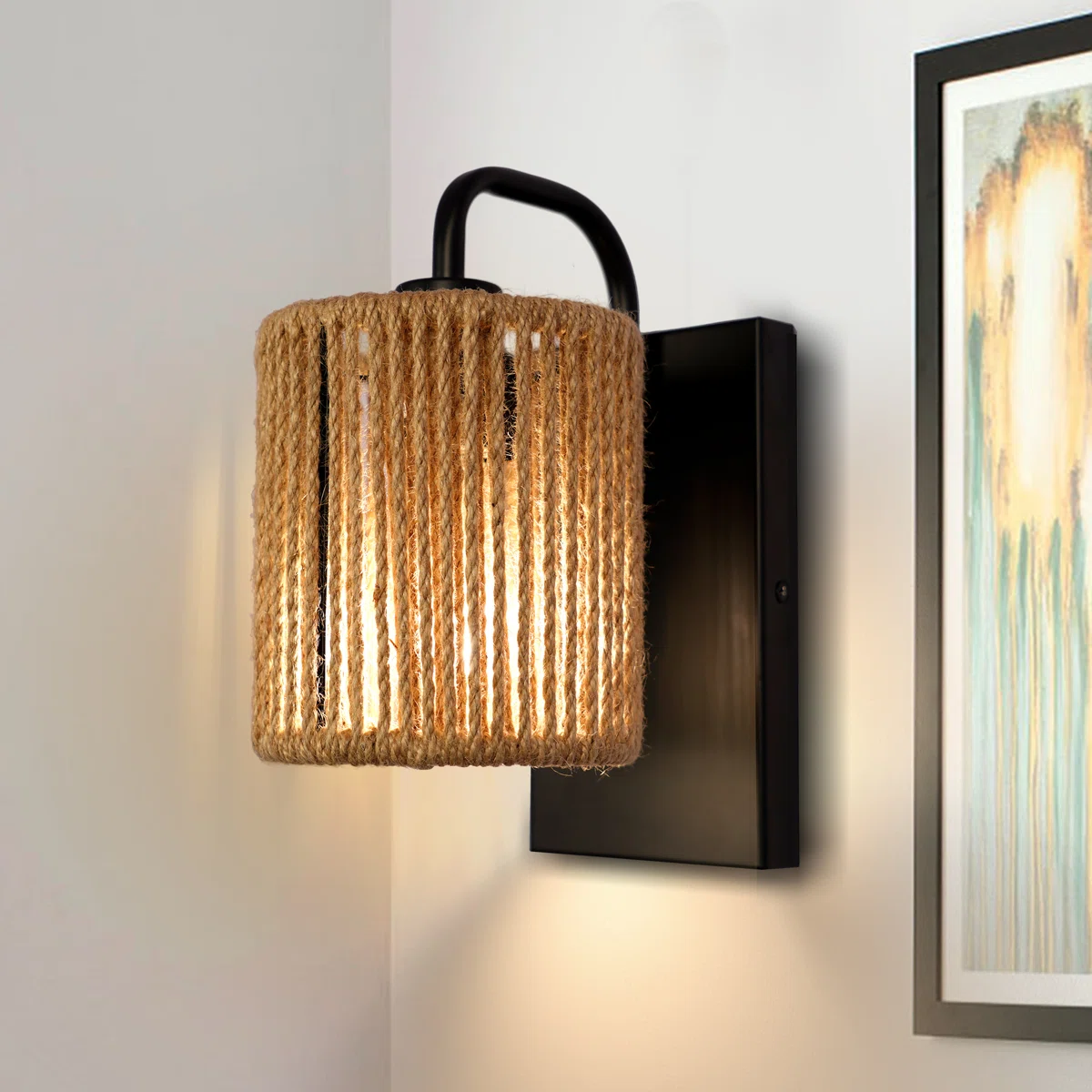 Woven Rattan Wall Sconce, Eco-Friendly Hemp Rope Fixture, Ideal For Any Room