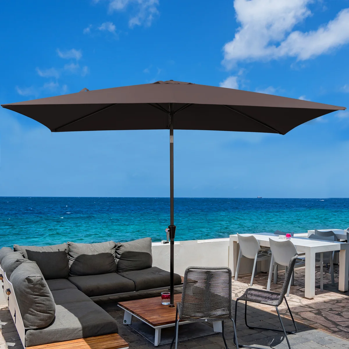 Le 10' x 6' 5" Rectangular Tilt Market Umbrella