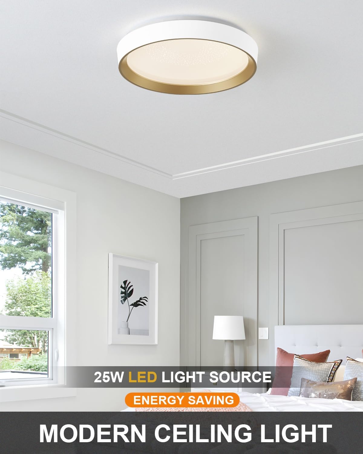 ANYLOVE 10 Inch Modern Flush Mount Ceiling Lights,White Gold Plastic Round Ceiling Light,Dimmable 3000K,3500K,4000K,5000K,6000K,for Living Room,Dining Room,Bedroom,Kitchen (White and Gold, 10 Inch) White and Gold 10 Inch