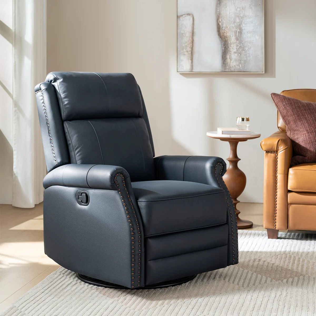 Anouschka 30.5" Wide Swivel Rocking Genuine Leather Manual Recliner