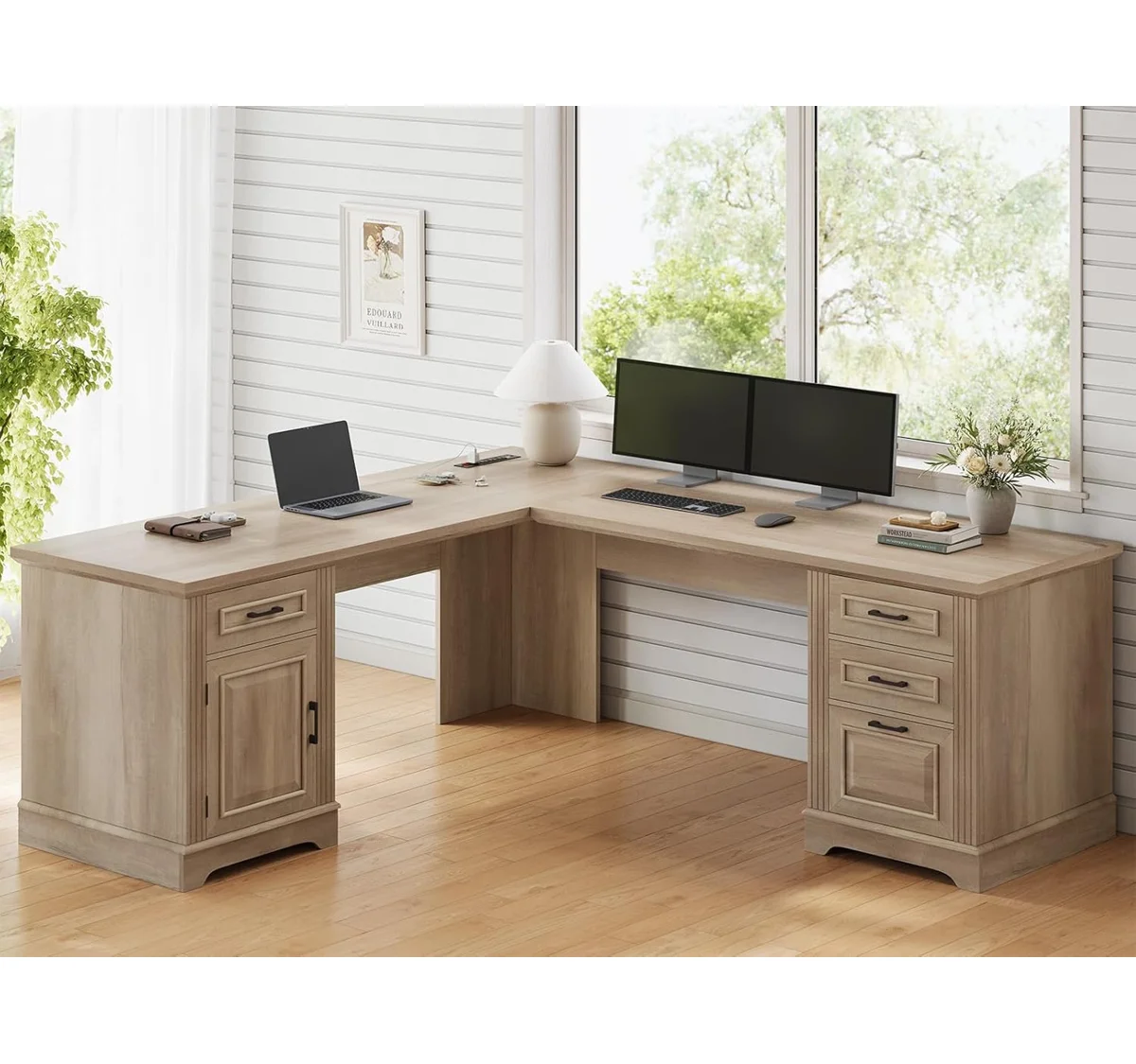 Suter L-Shaped Executive Desk with File Drawer and Power Outlet (Incomplete, Box 1/2)