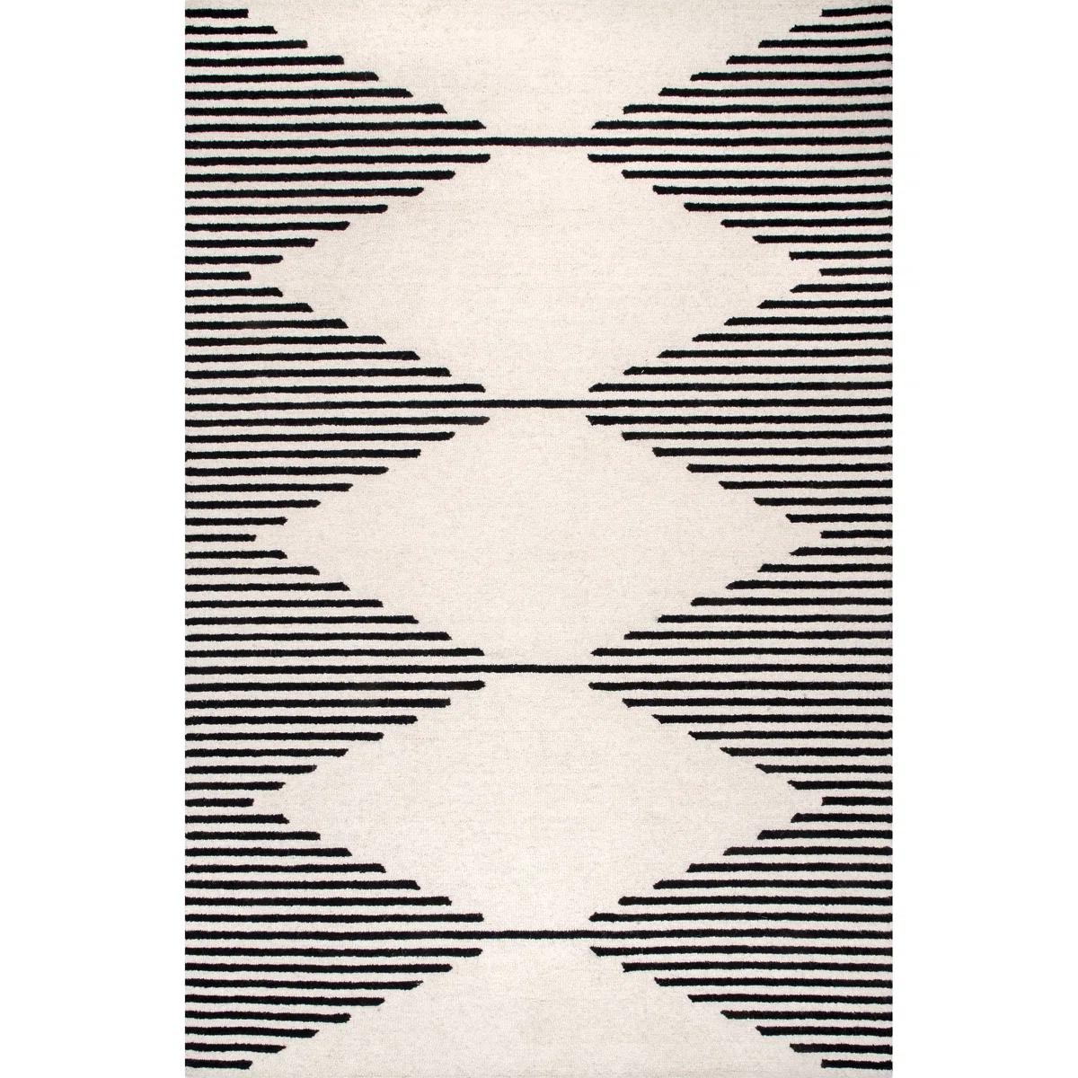 Kaden Handmade Contemporary Diamond Striped Wool Ivory/Black Rug