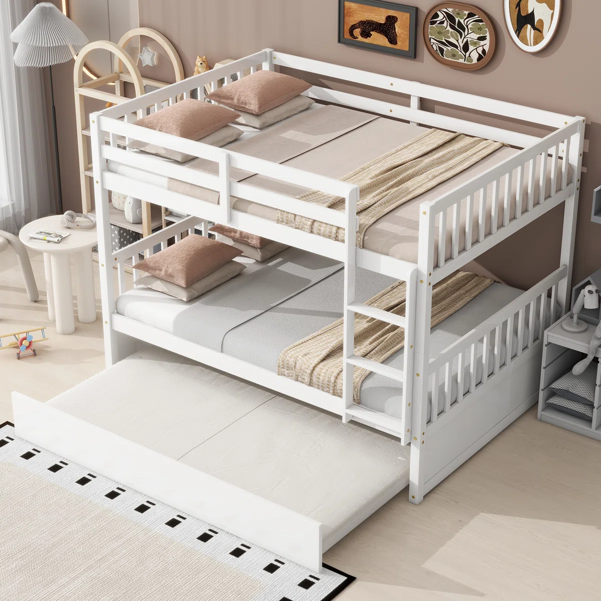 Box 1 of 2 58" W Solid Wood Bunk Bed with Trundle and Convertible Design