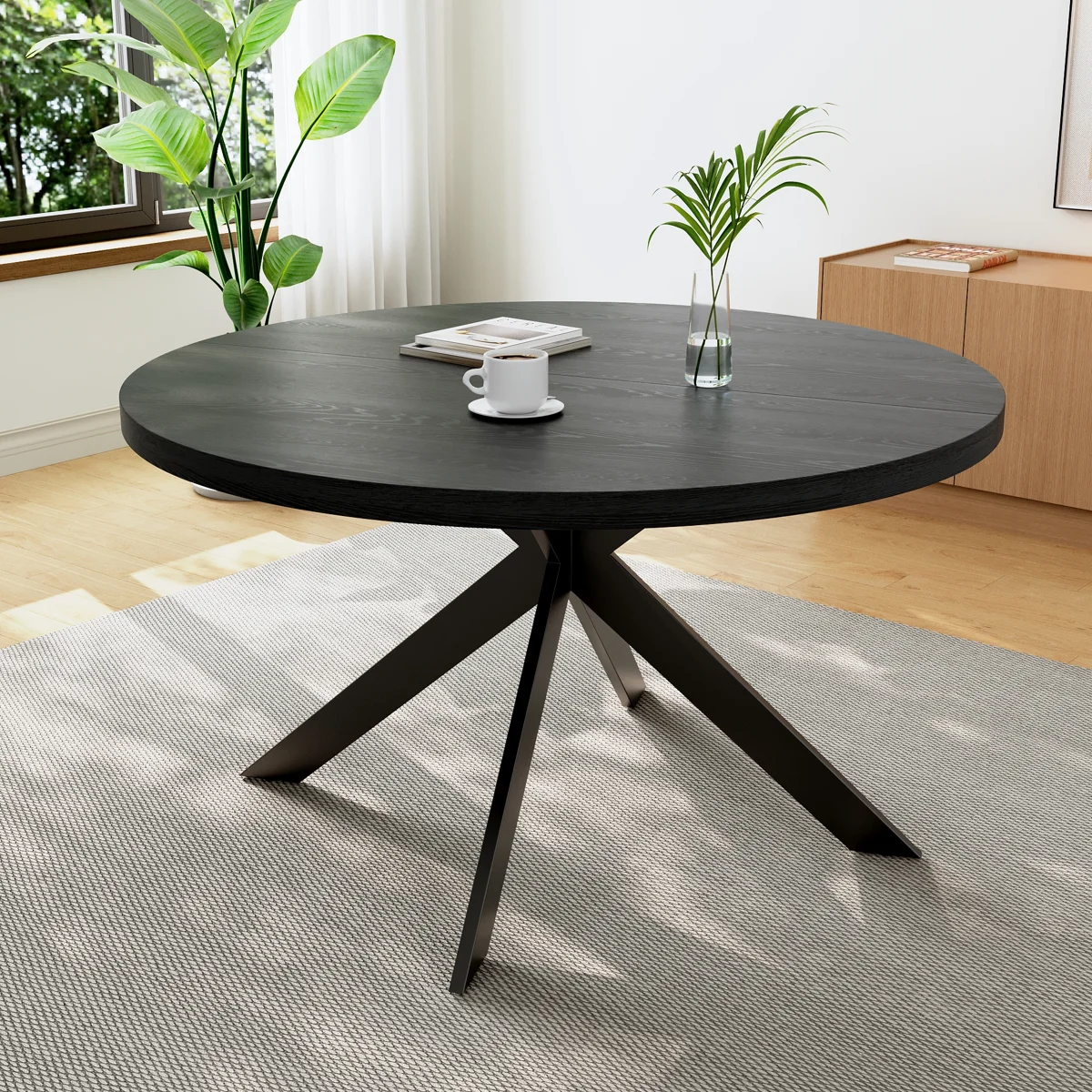 (Missing legs)Kadison 46.4 in. MDF Round Dining Table with Carbon Steel Legs (4-6 Seats)