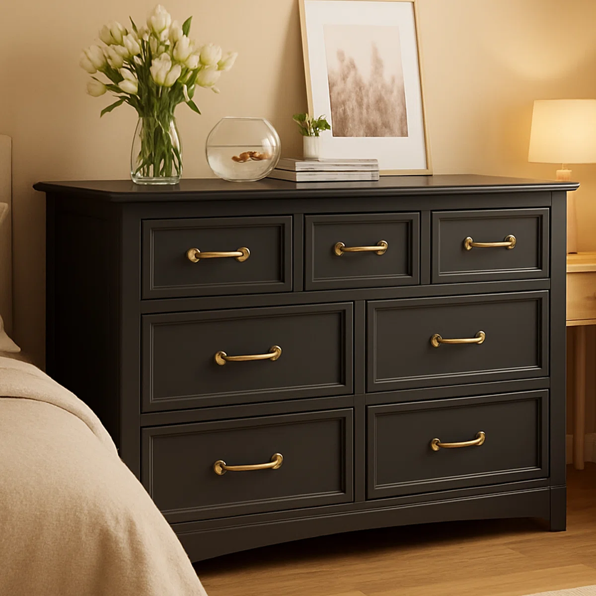 Migneco 6 Drawer 47.2'' W Modern Wood Double Dresser with Metal Handles and Smooth Glide Drawers