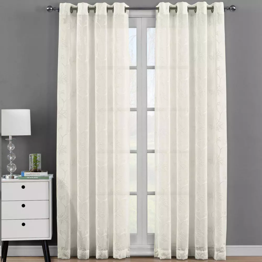 MIUCO Embroidered Grommet Top Curtain Panels