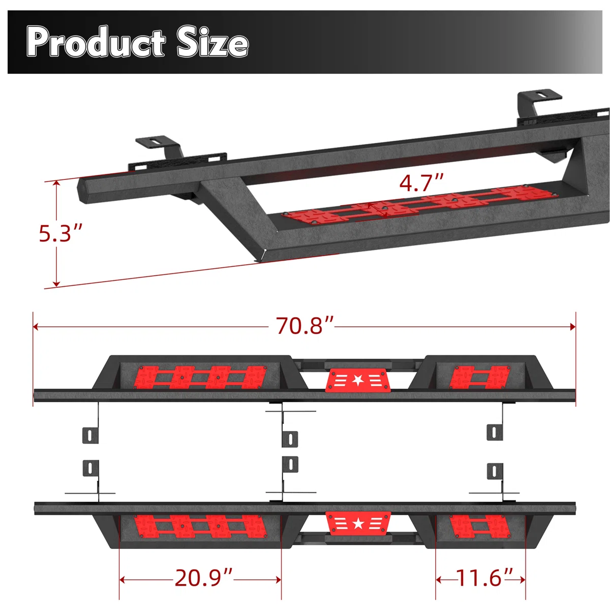 Running Boards Compatible For 2018-2026 Jeep Wrangler JL 4 Door Black Powder Coated Nerf Bar W/Two Stairs Design Two-Color Pedals Switchable Freely
