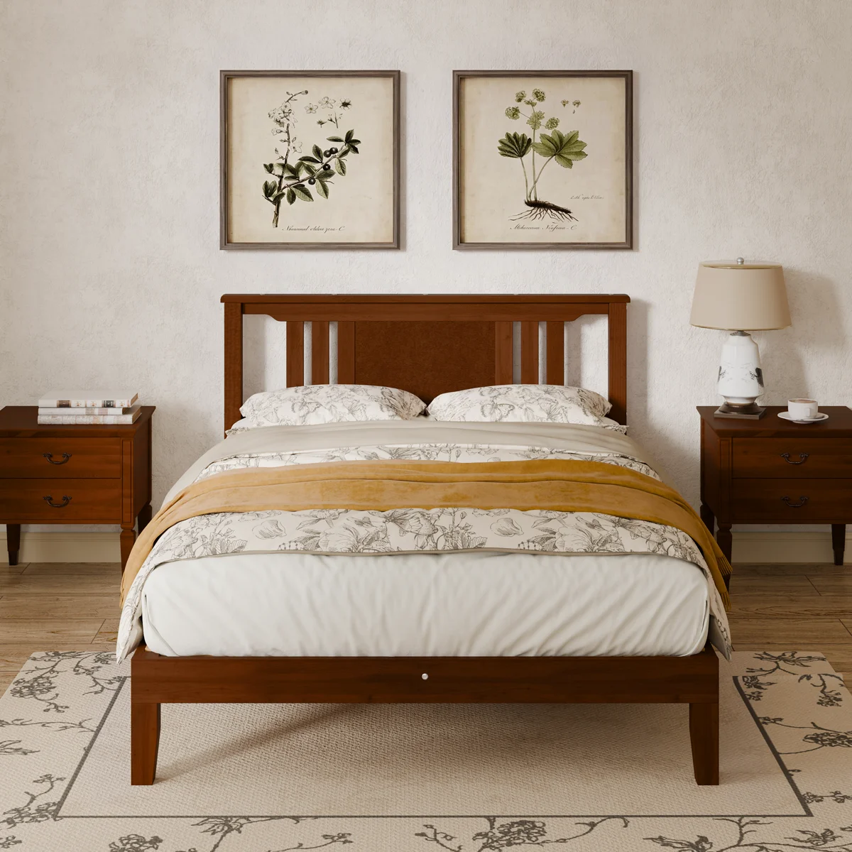 Avelyn Modern Solid Wood Platform Bed Frame with Headboard Included, Noise Free Solid Wood Bed, No Box Spring Needed