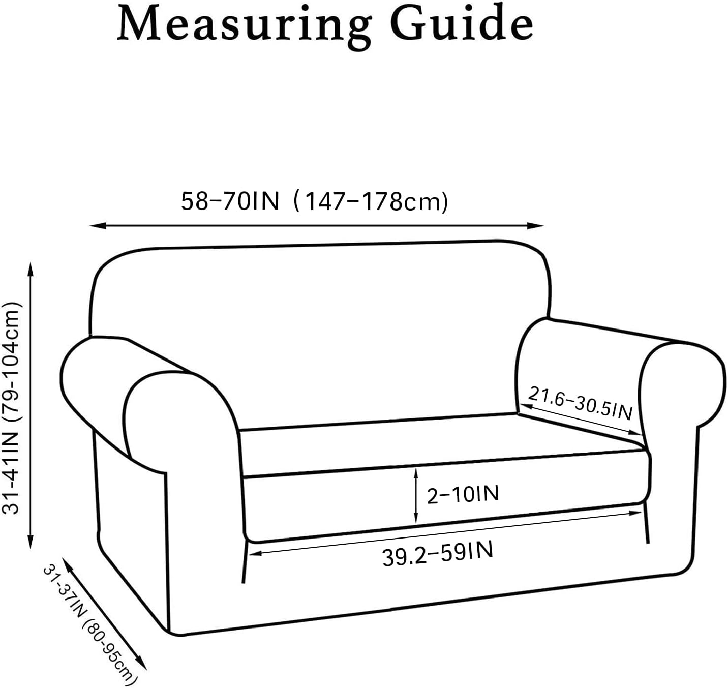 Turquoize Stretch Sofa Slipcover 2 Pieces Sofa Cover Couch Cover for 2 Cushion Couch Washable Furniture Protector Covers with Elastic Bottom Feature Thick Jacquard Fabric (Loveseat, Ivory) Loveseat Ivory