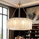 6 - Light Modern Shaded Drum Chandelier With Texture Glass