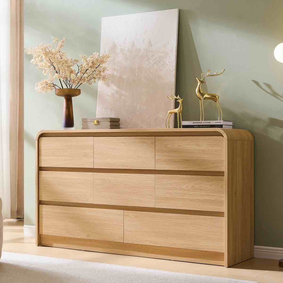 (INCOMPLETE ) Maud Modern 8 Drawers Dresser for Bedroom, 55 Wide Dressers Chest of Drawers w/Curved Profile Design