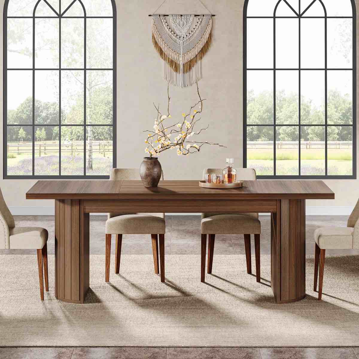 (damaged)78.74 Extra Long Farmhouse Dining Table, Wooden Rectangular Dining Table With Dual Base