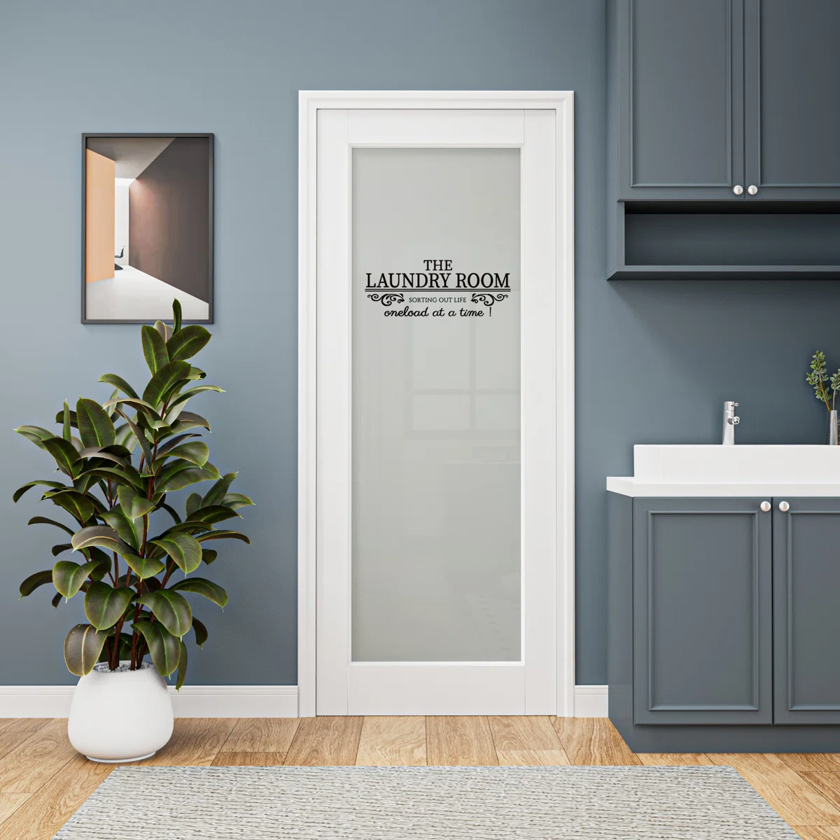 Interior 1-Lite Frost Glass Laundry Door Slab White Primer Solid Manufactured Wood Standard Size Slab Door 80"H/96"H