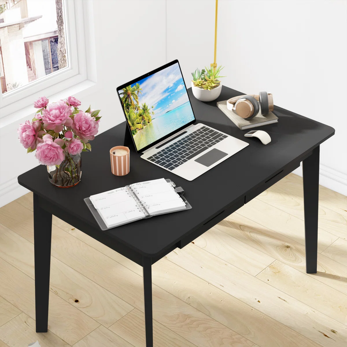 Caidence 2-Drawer Writing Desk with Solid Wood Legs