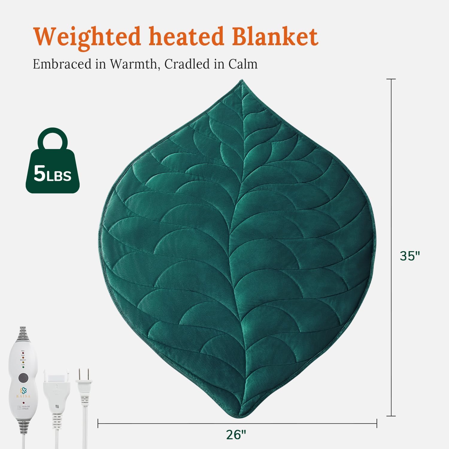 Kaisa Weighted Heating Blanket 5 lbs, 26 x 35 Large Size Heating Pad for Back Shoulder Abdomen, Soft Electric Weighted Heated Blankets, Green Green 26x35 5 Pound