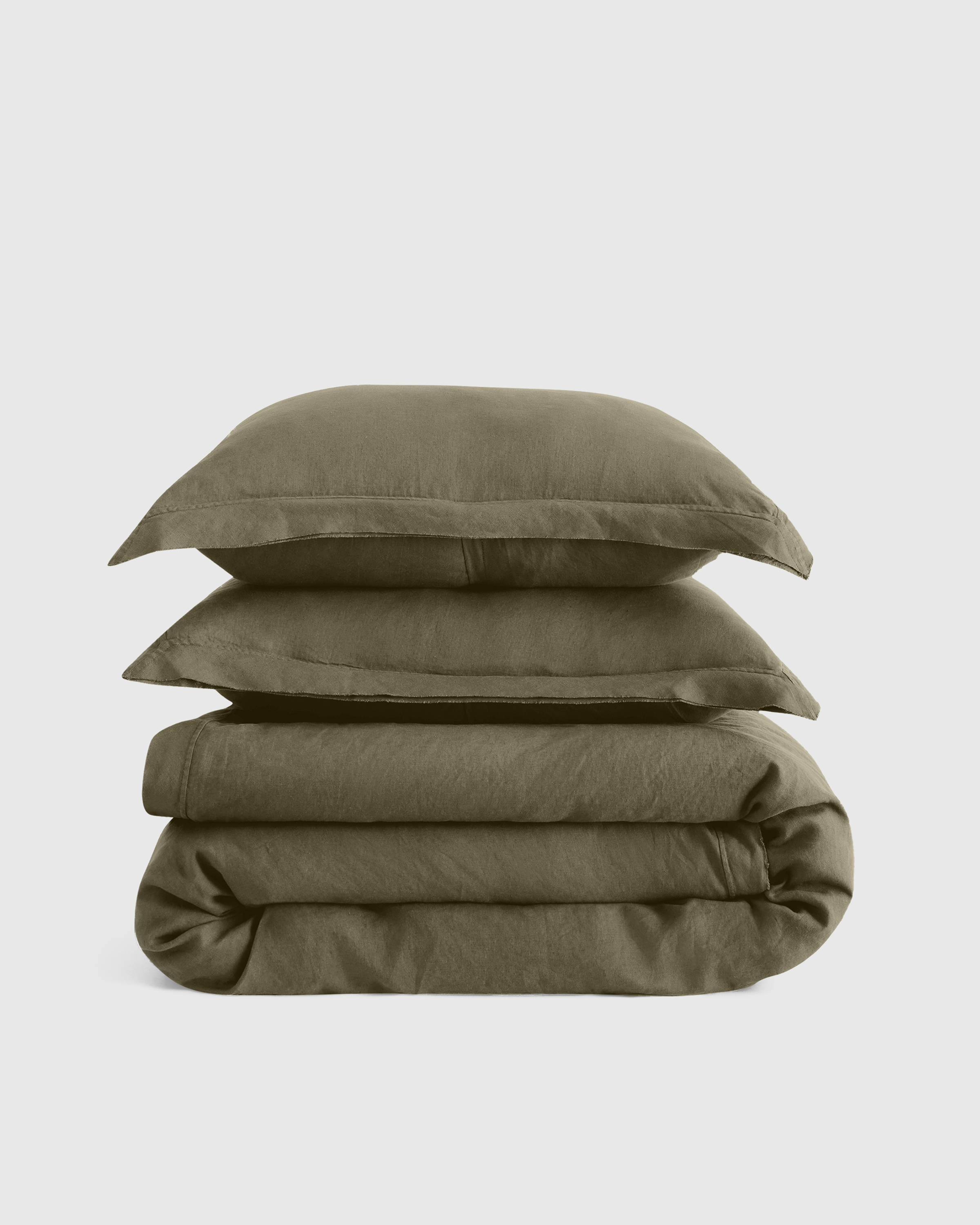 European Linen Double Flange Duvet Cover Set, King/Cal King, Dusty Olive