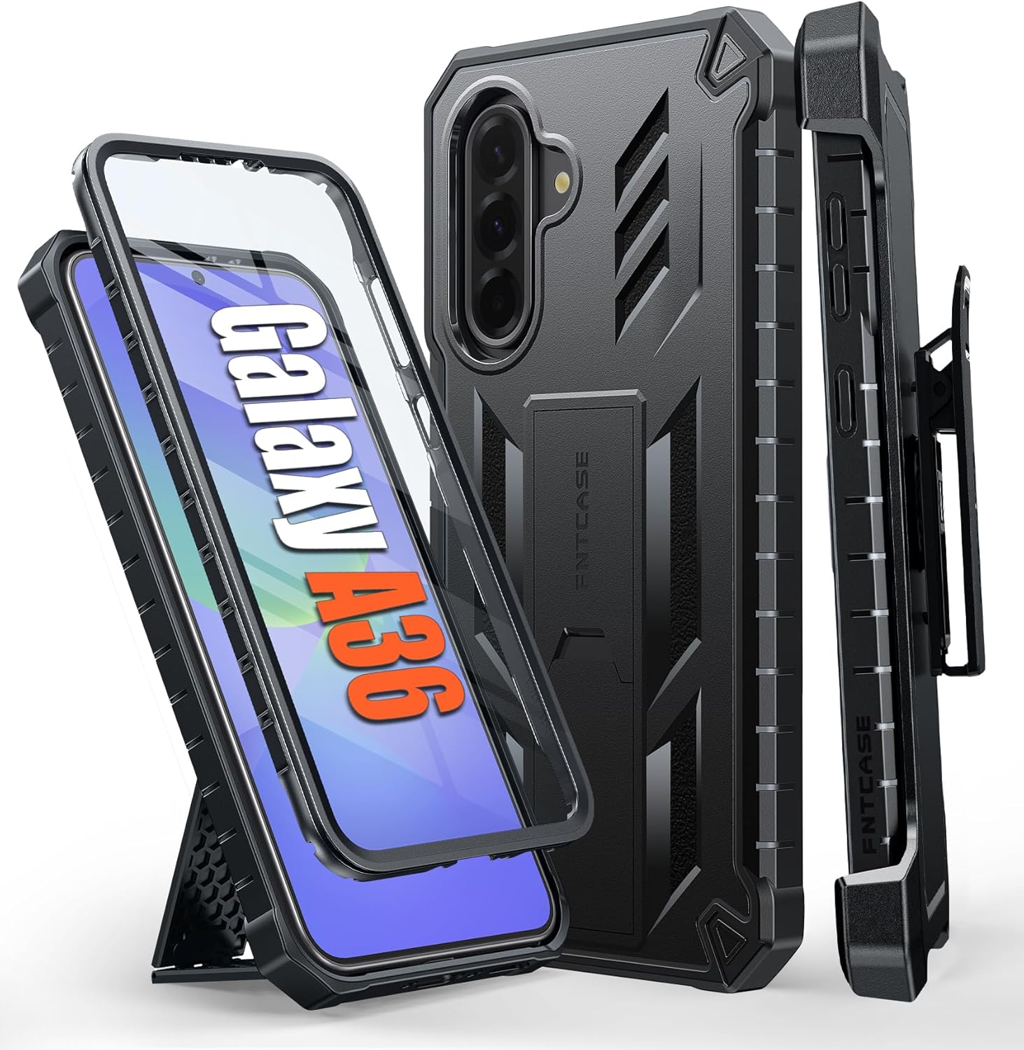 FNTCASE for Samsung Galaxy A36-5G Case: for Galaxy A56-5G Case Military Grade Rugged Cell Phone Cover with Kickstand & Belt Clip Holster Shockproof TPU Protection Bumper Heavy Duty Protector (Black) for Samsung Galaxy A36(6.7 inch) Black
