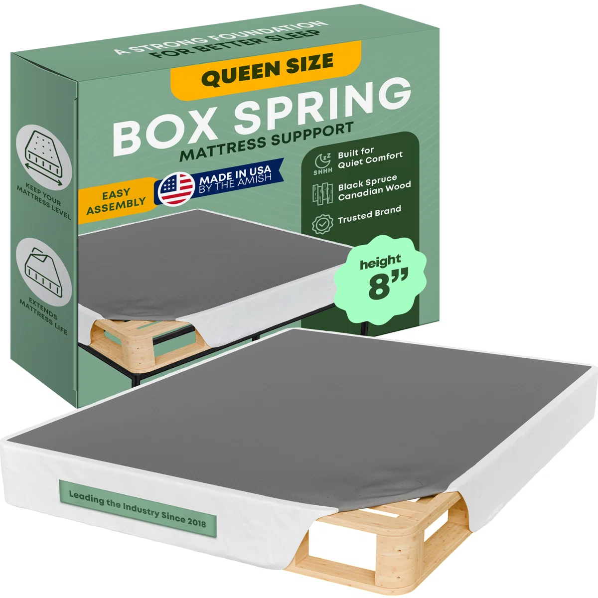 Wooden Box Spring / foundation for Mattress Support, Easy to Assemble