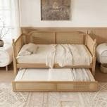 Retro Curved Rattan Daybed with Pull Out Under-Bed Trundle, French Provincial design
