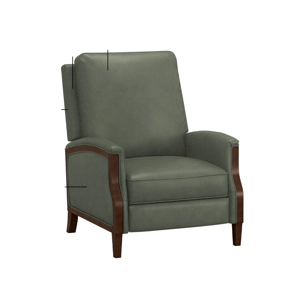 Liauro 32.3" Wide Genuine Leather Manual Push Back Recliner with Solid Wood Handrail