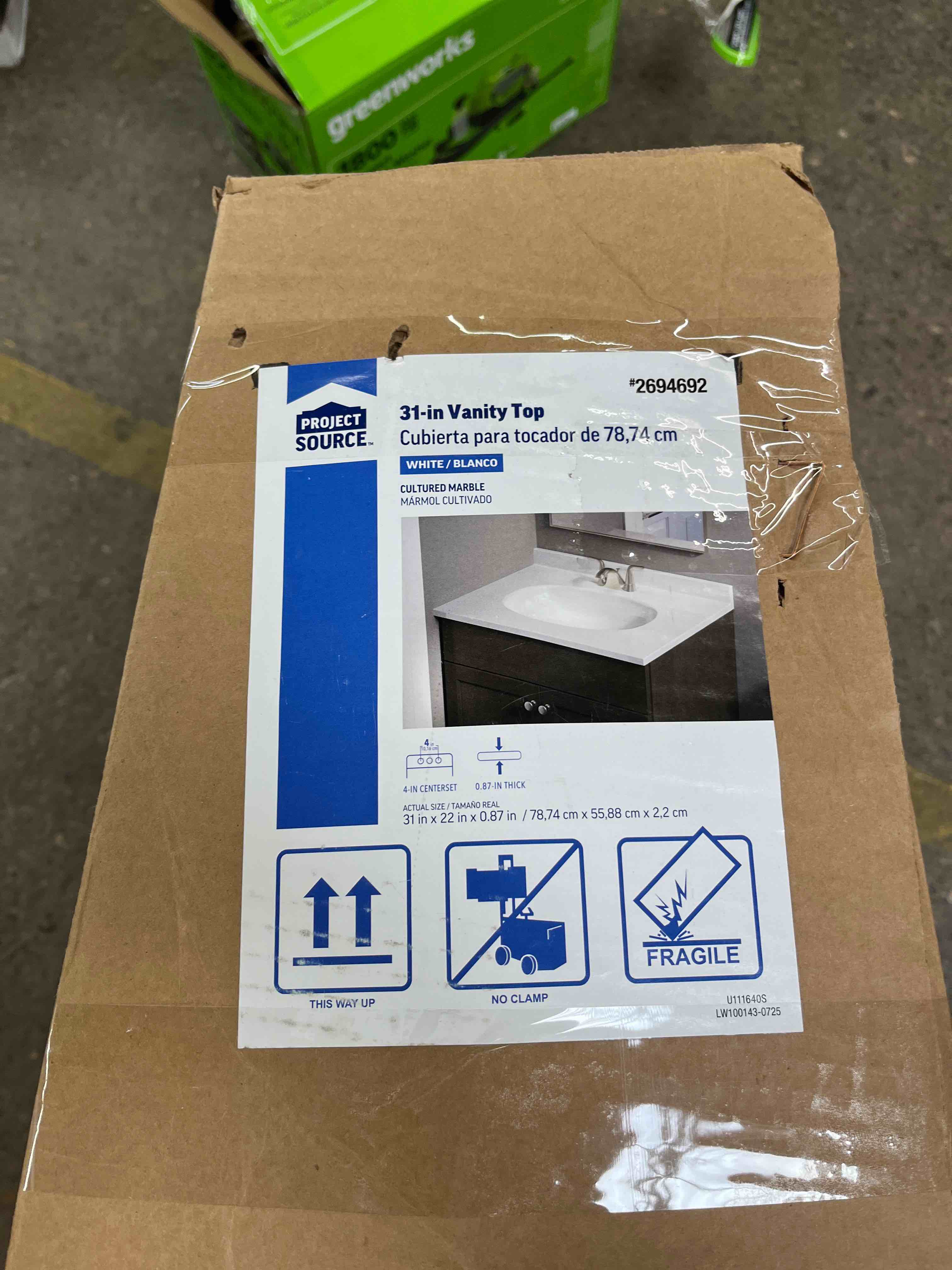 project source 31 inch vanity top number 269-4692 broke corner