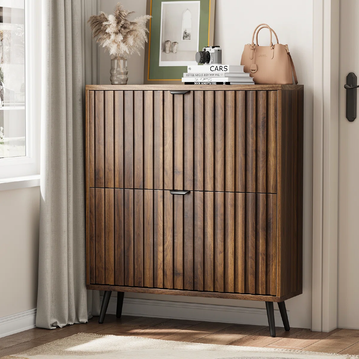 Shoe Storage Cabinet with Adjustable Shelves for Entryway Freestanding 16-20 Pairs Slim Shoe Organizer