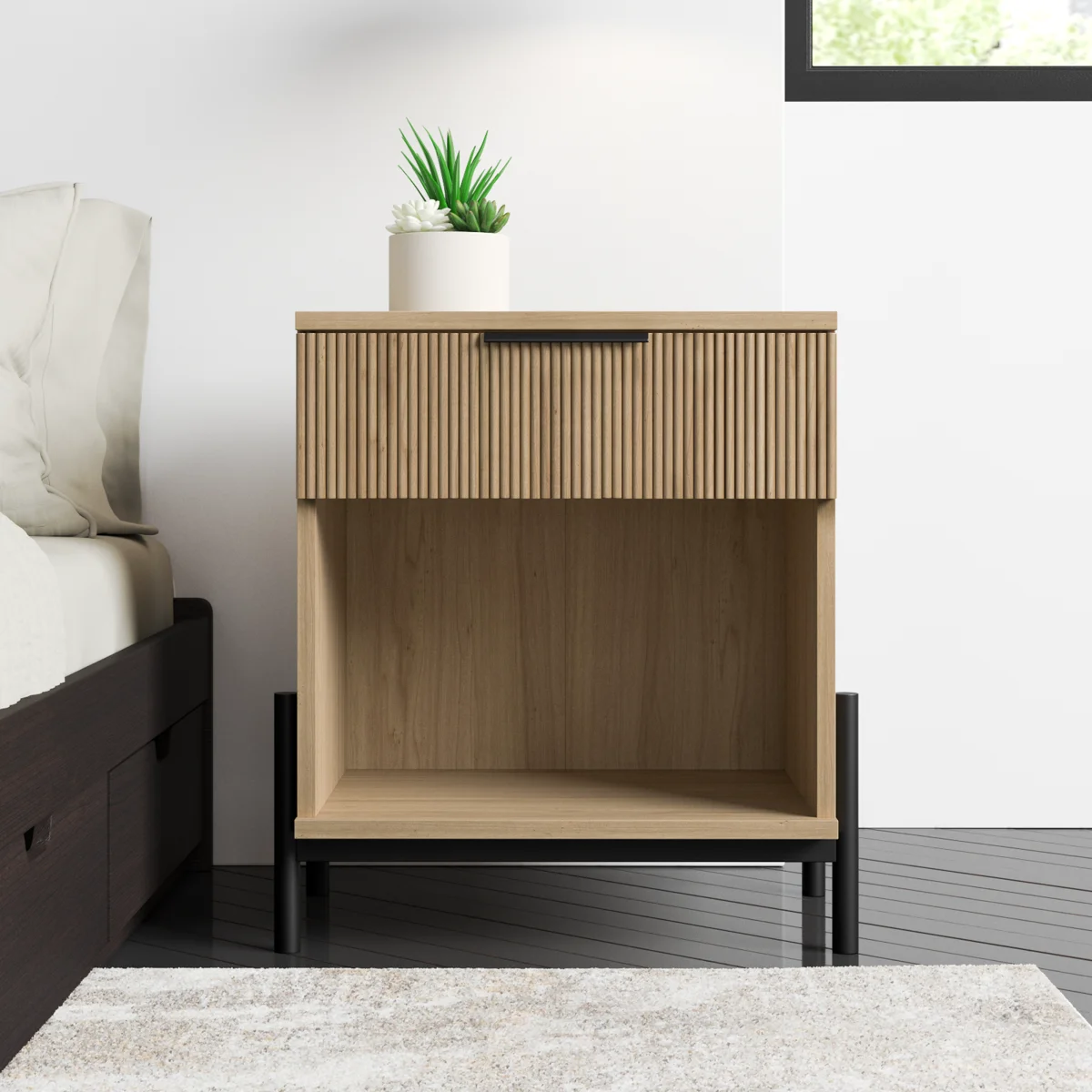 Asho 1-Drawer Nightstand with Open Cubby