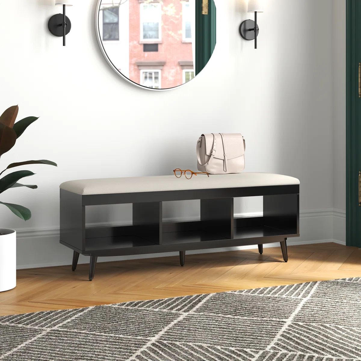 Hungate Wood Shelves Storage Bench