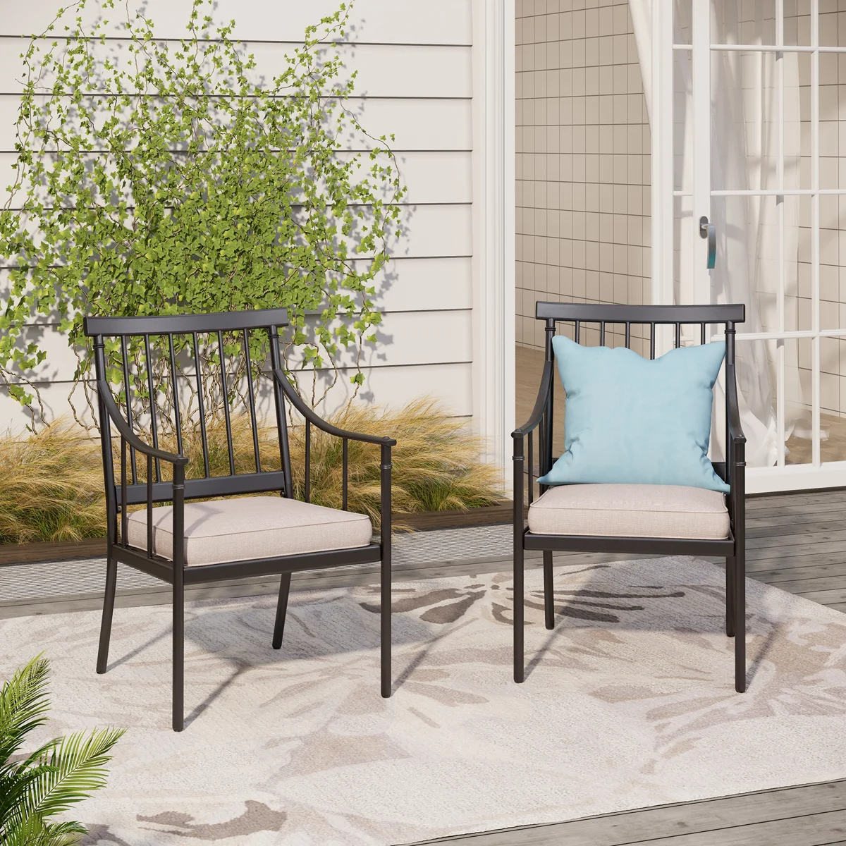 Myriam Metal-Frame Powder-Coated Steel Patio Dining Chair with Cushion