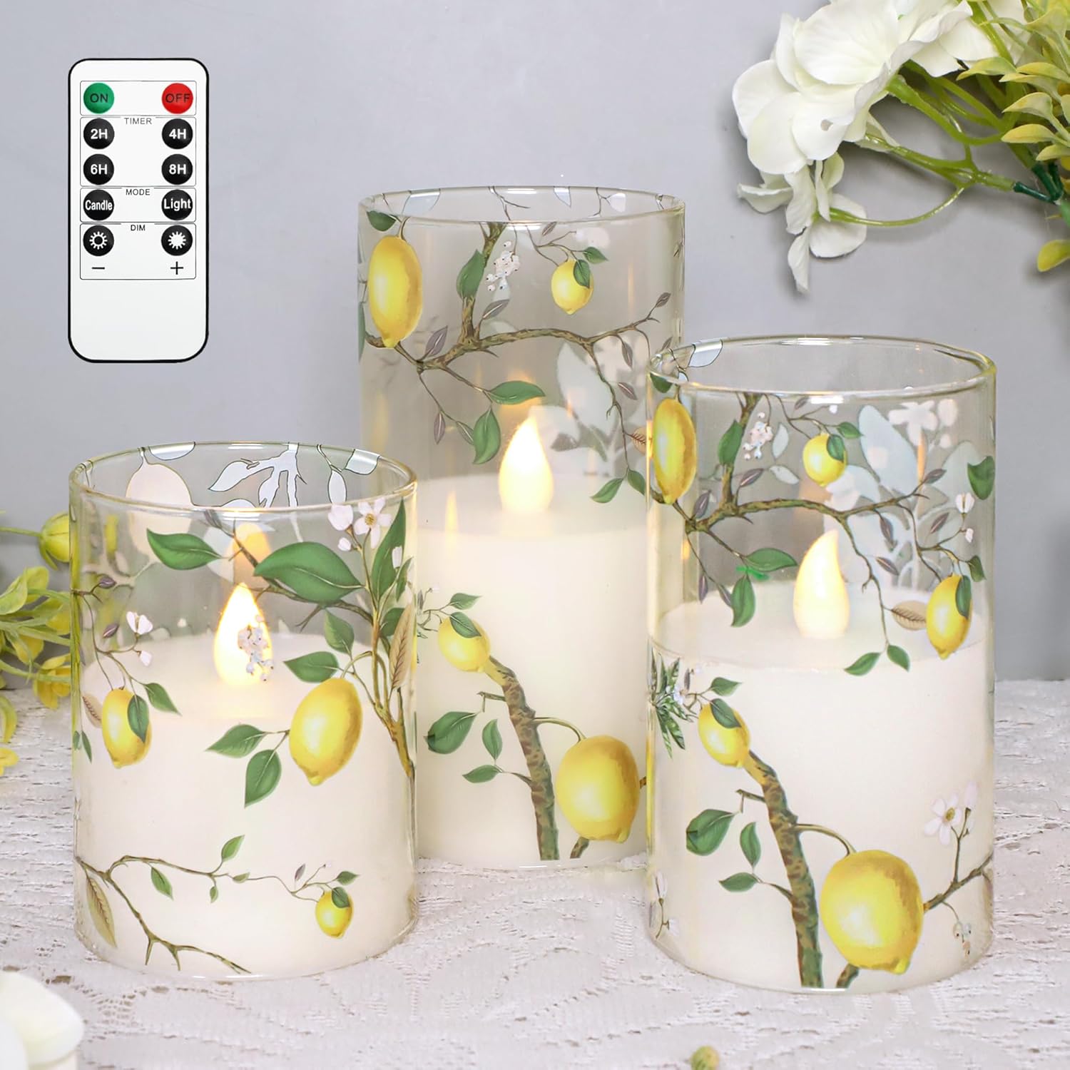 Flameless LED Candle Set with Lemon Decal, Set of 3