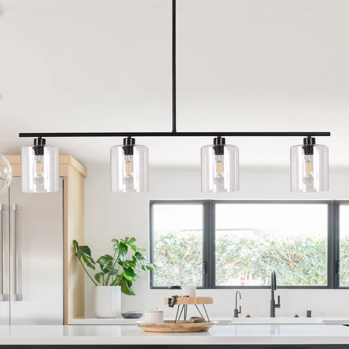 Alorie Dimmable Modern Linear Kitchen Island Pendant Lights with Clear Glass Shade
