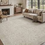 Beige Vintage-Inspired Washable Non-Slip Area Rug For Living Room, Bedroom