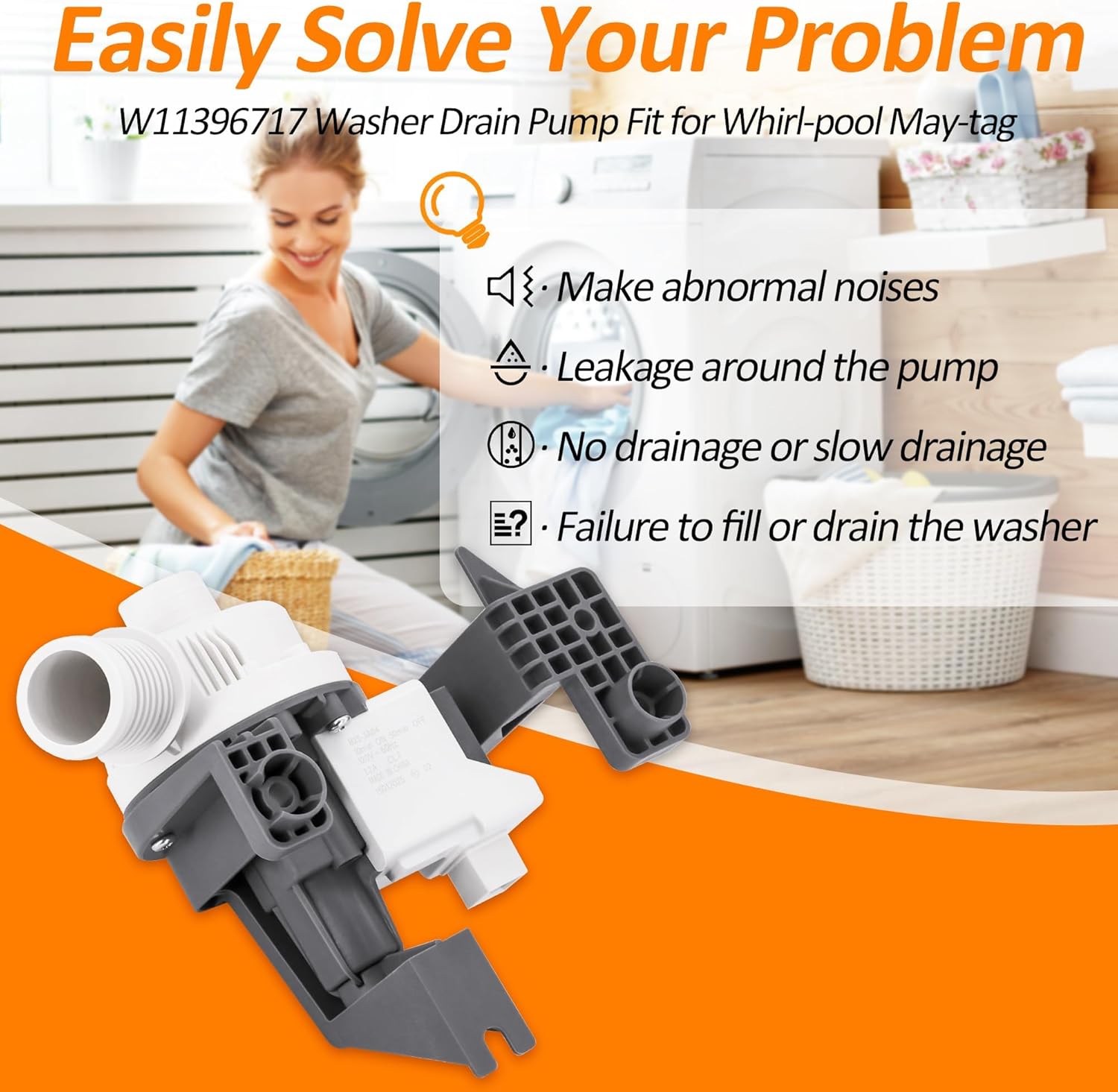 W11396717 W11263349 Washer Drain Pump Replaces AP6974116 W11263349 4960510 PS12731177 EAP12731177 Fit for May-tag Whirl-pool Ken-more Washer