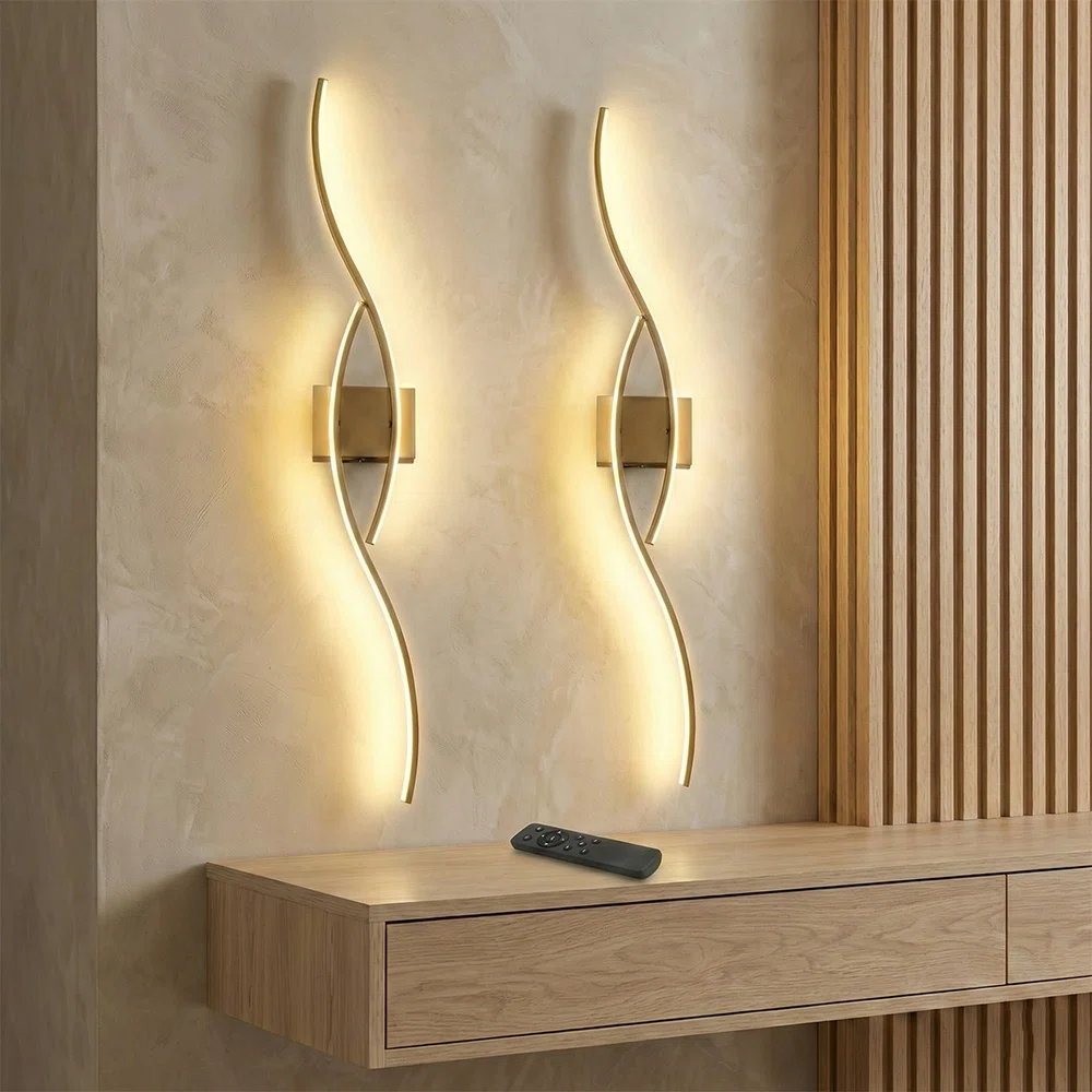 Wireless LED Wall Sconces Rechargeable Battery Powered Gold Hyperbolic Wall Lights with Remote Dimmable Colors