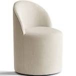 Upholstered Linen Swivel Desk Chair With Hidden Casters