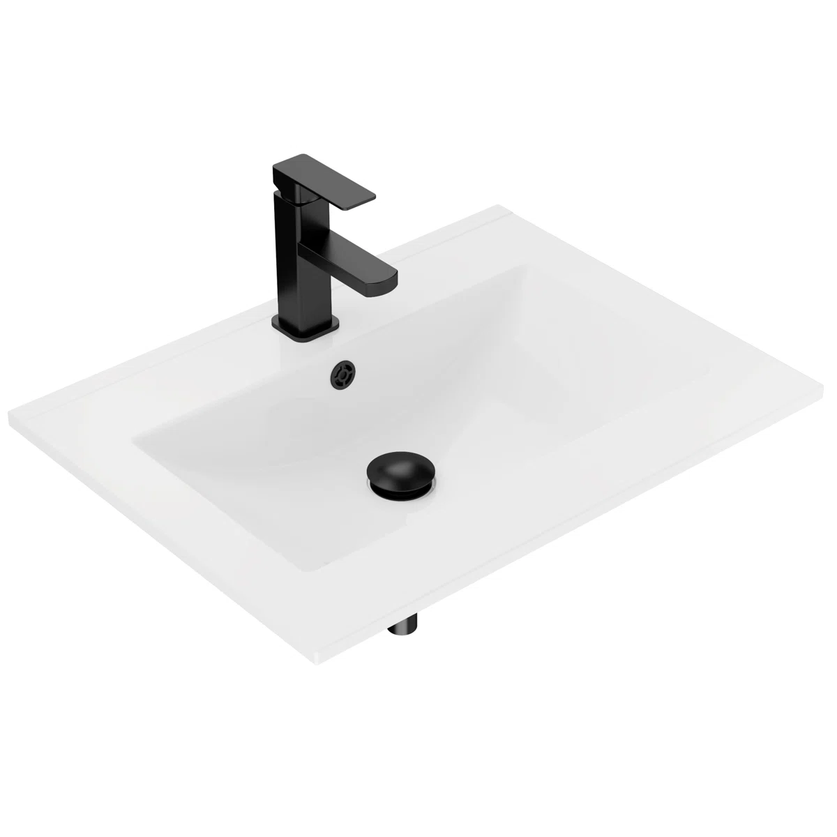 24" Rectangular Integrated Bathroom Sink with Single Hole Faucet, Drain, Overflow