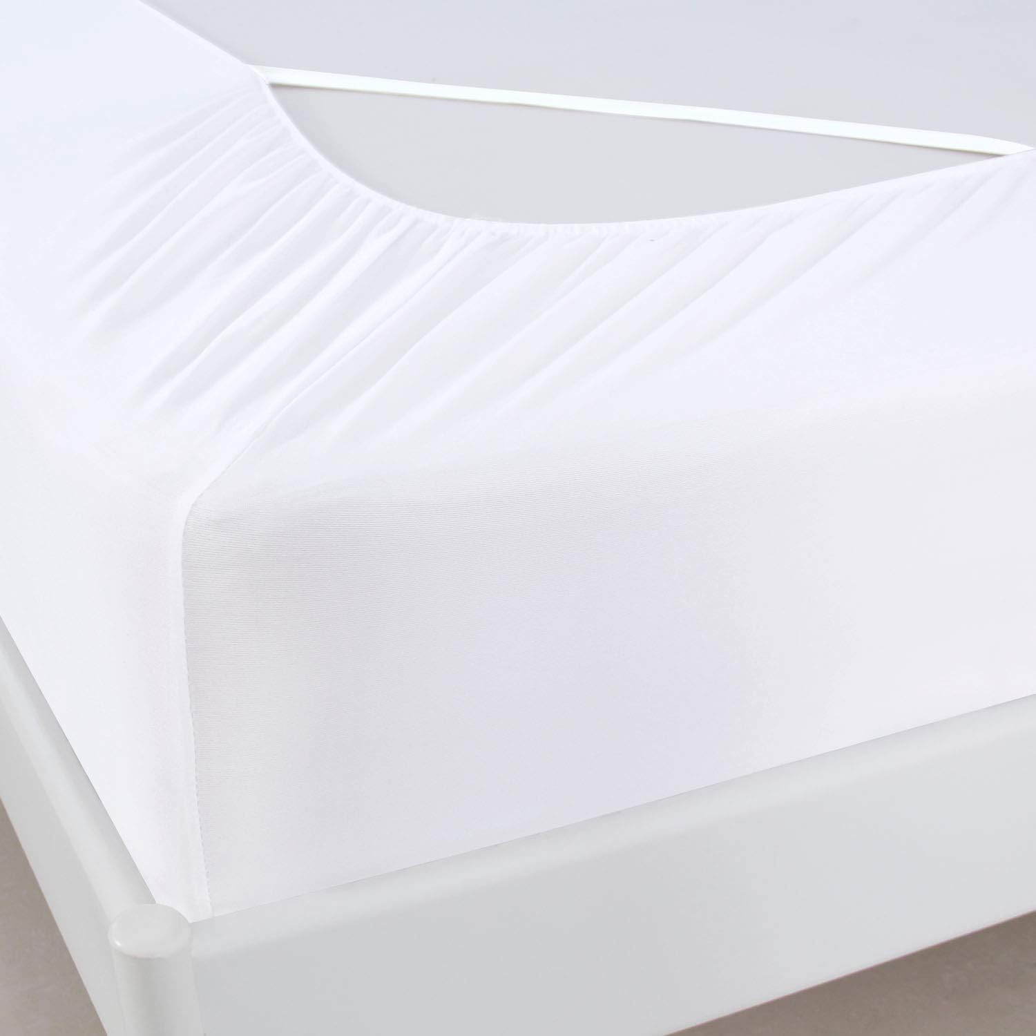 Box Spring Cover Twin Size, Elastic Fabric Wrap Around 4 Sides Bed Skirt, Sleek Alternative for Bed Skirts for Hotel/Home, Fits Box Springs up to 13”, White White Twin