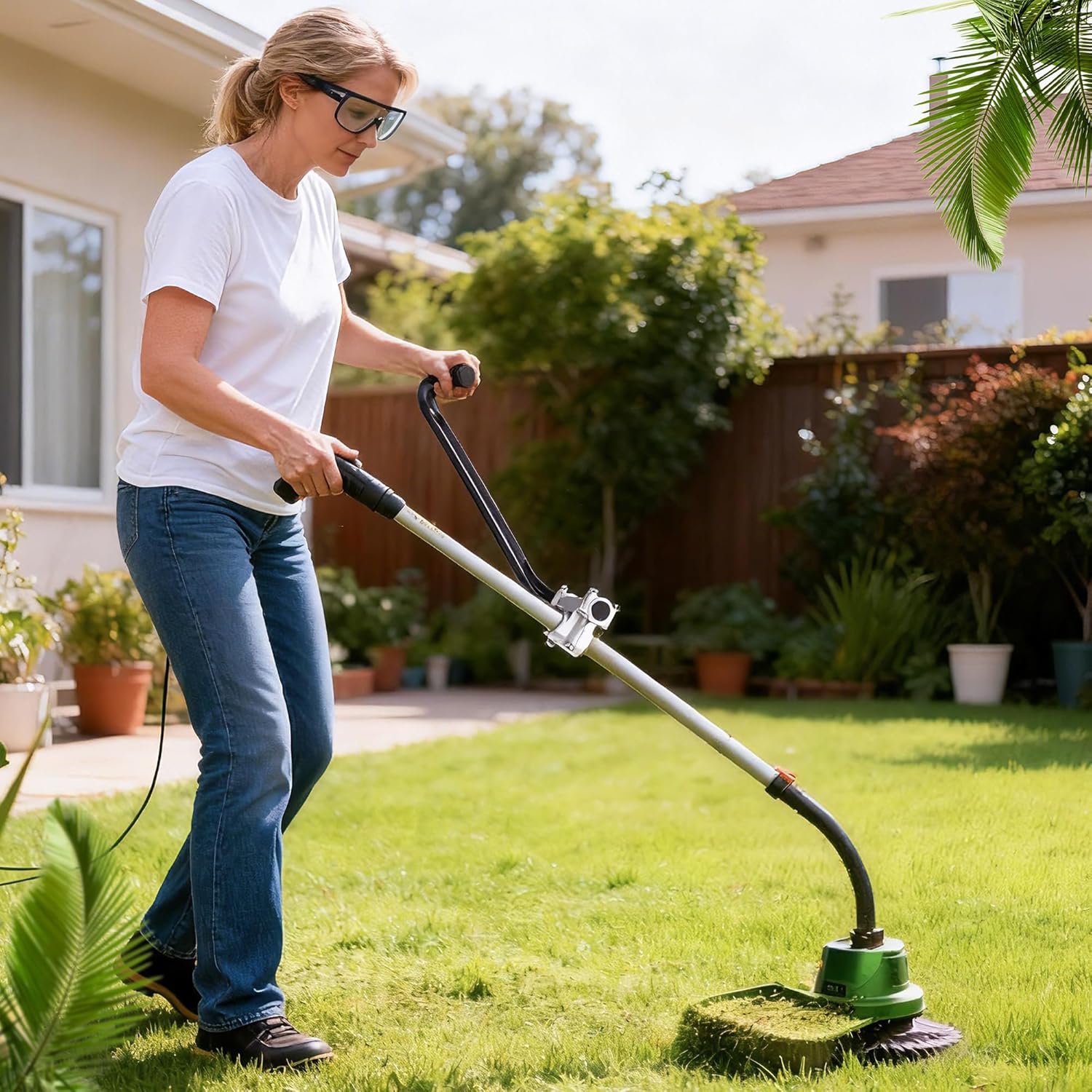 SporGain Weed Eater Handle, Ergonomic Trimmer Handle Extension with Adjustable Shoulder Strap, Trimmer Grip with Bracket Clamp, Weedeater Handle Fits 26/28mm Shafts for Lawn Care and Landscaping For 26/28mm Shafts