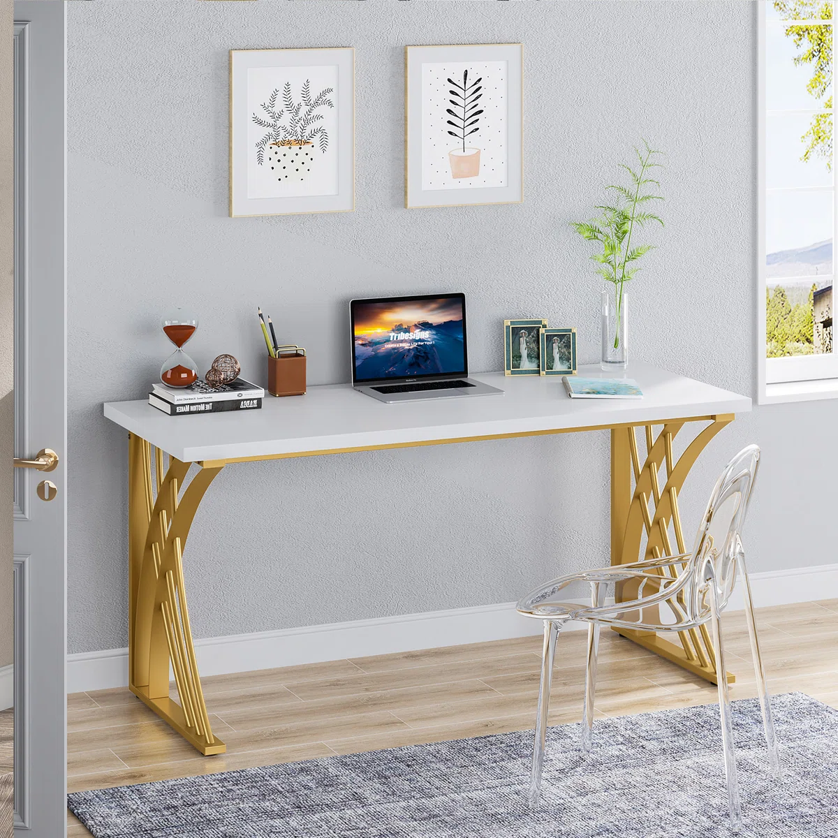 Govanni 55" Large Modern Computer Desk with Thick Frame & Strong Legs for Home & Office