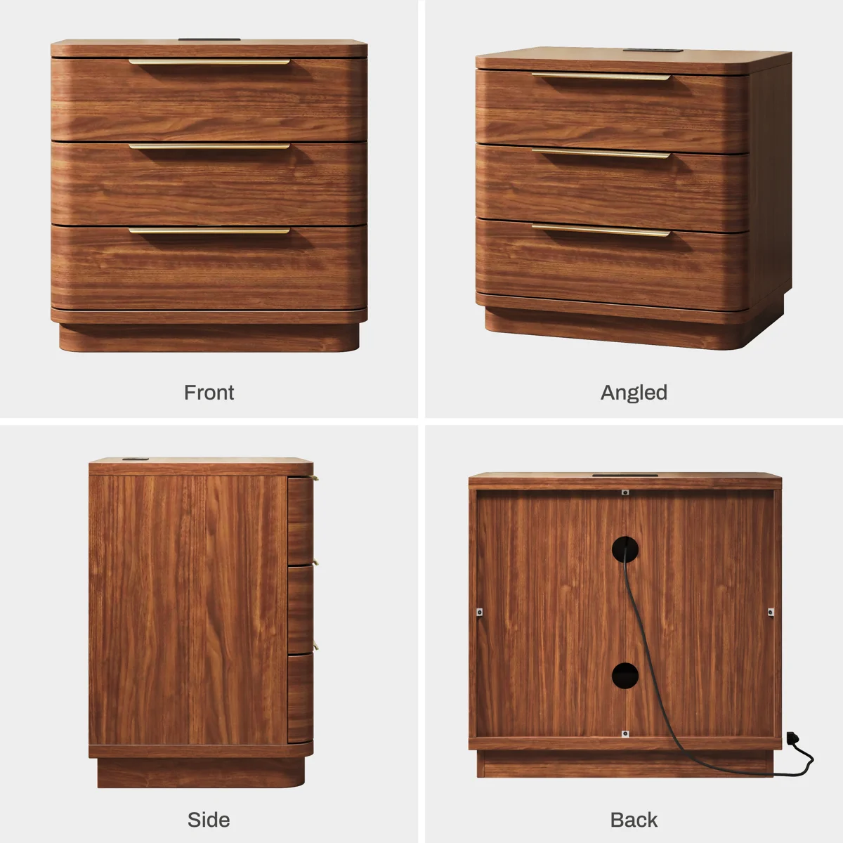 Nightstand With Charging Station, 3 Drawer Night Stand, 24 Inch Wider Side Table With Storage