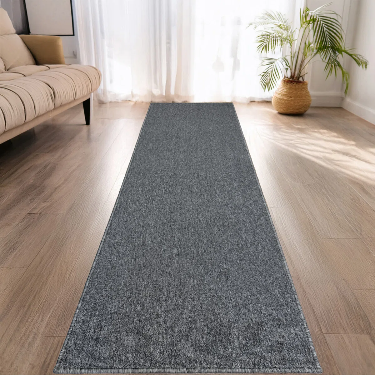 Custom Size Slip Resistant Solid Gray Color Low Profile Loop Pile Indoor Runner Rugs by Feet