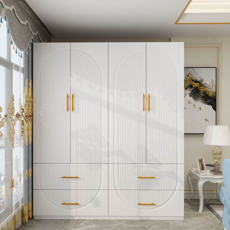 (“INCOMPLETE”)Merta White Wardrobe Closet with Soft-Close Doors — 3-Tier Shelves \u0026 4 Drawers MDF Armoire for Bedroom