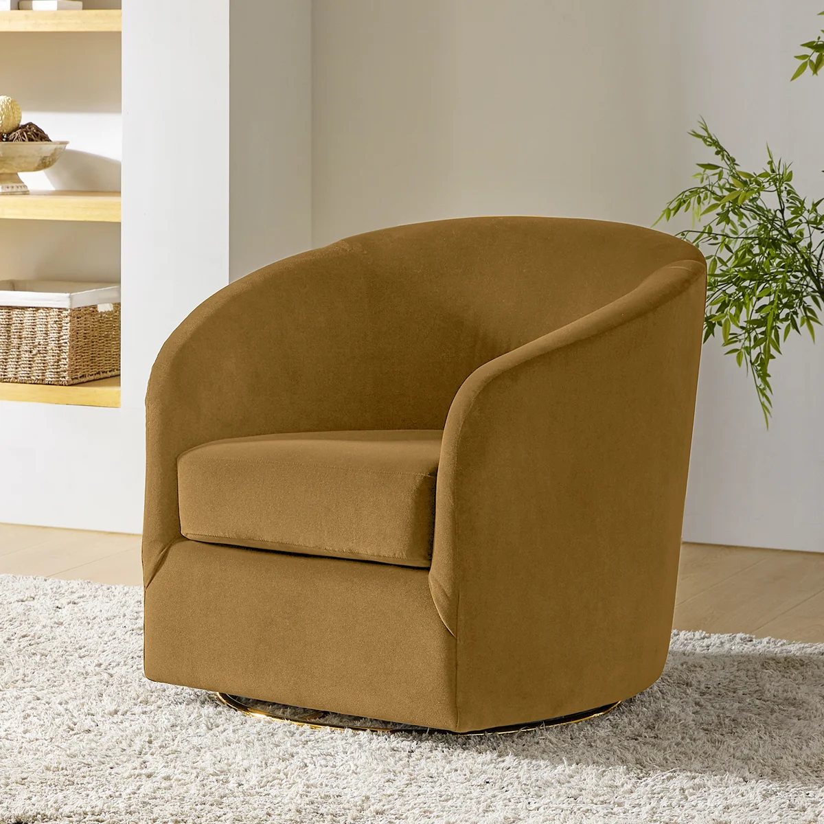 Holden 31.5" Wide Velvet Swivel Barrel Chair