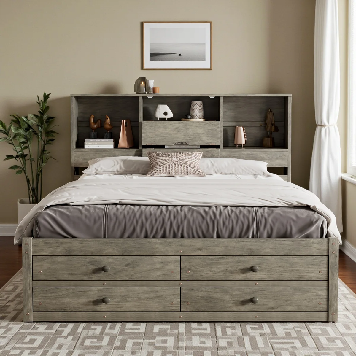 Brackney Platform Bed with Storage Headboard and 8 Drawers