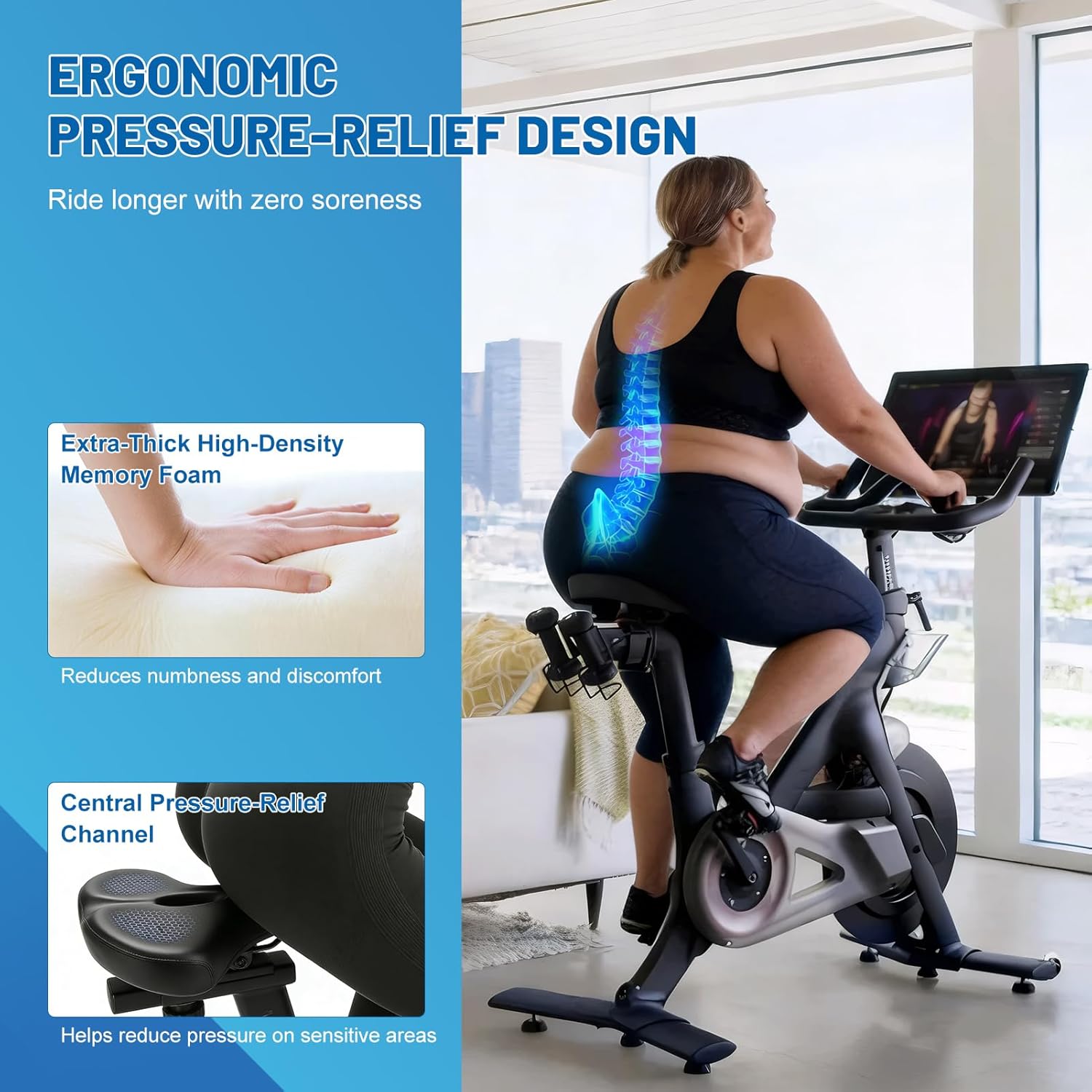 APECYC Oversized Bike Seat & Bike Saddle, Extra Wide Bicycle Seat Cushion with Thick High-Density Foam, Dual Spring Shock Absorbing Bicycle Saddle, Ergonomic Comfort for Peloton, E-Bike, Cruiser