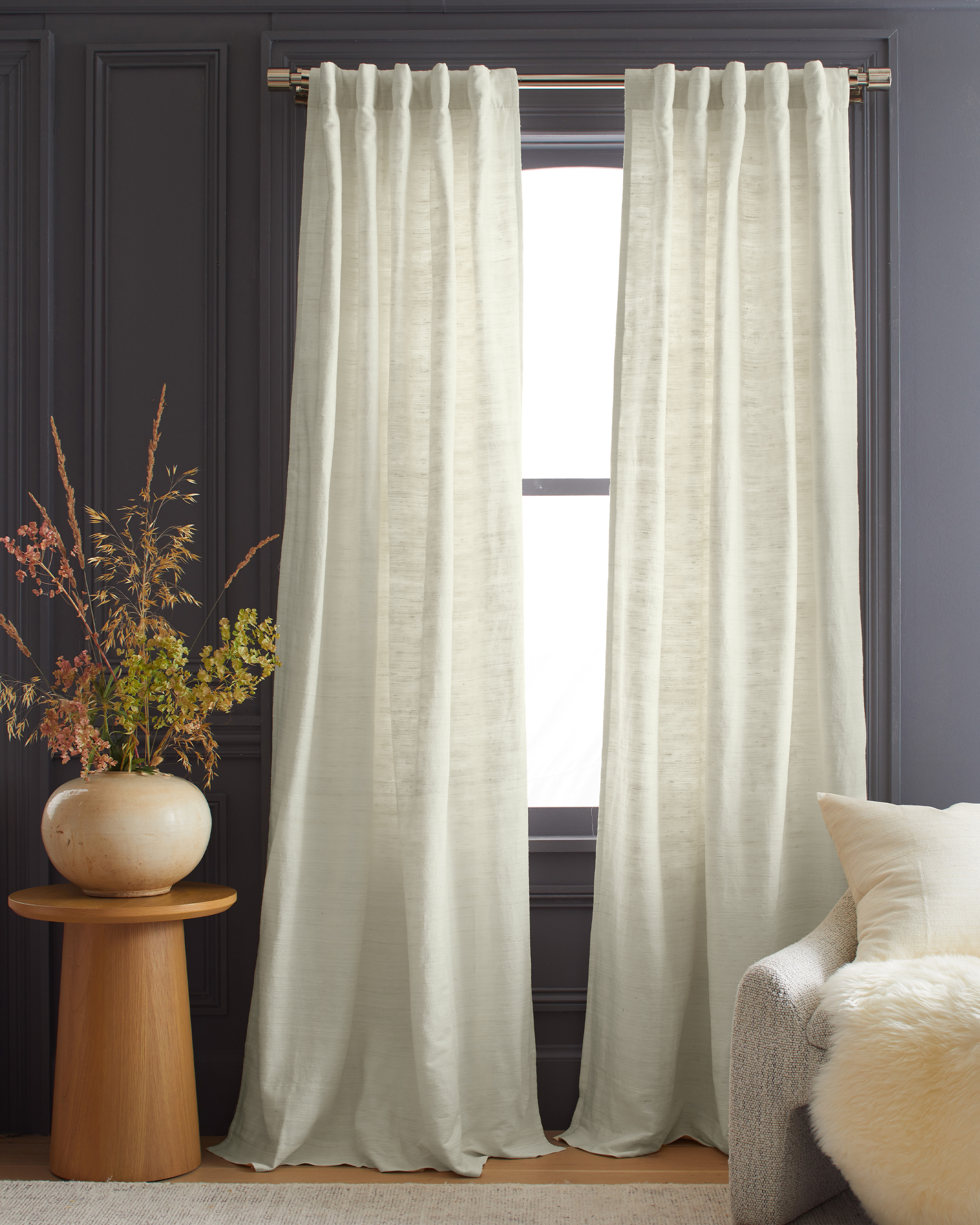 Raw Silk Curtain, 48x108, Ivory