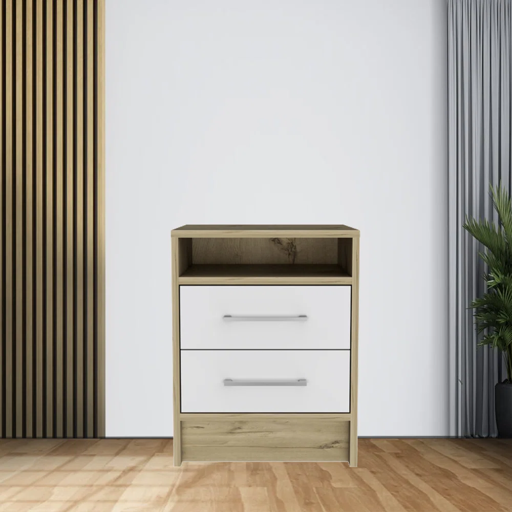 Eter Nightstand, Superior Top, Two Drawers and Open Shelf