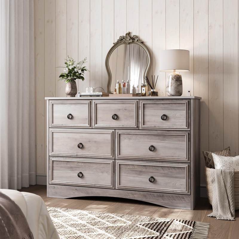 (broken boards)Breakwater Bay 7 Drawer Dresser, Dressers For Bedroom, Easy Pulls Handle, Textured Borders ,for Living Room, Hallway